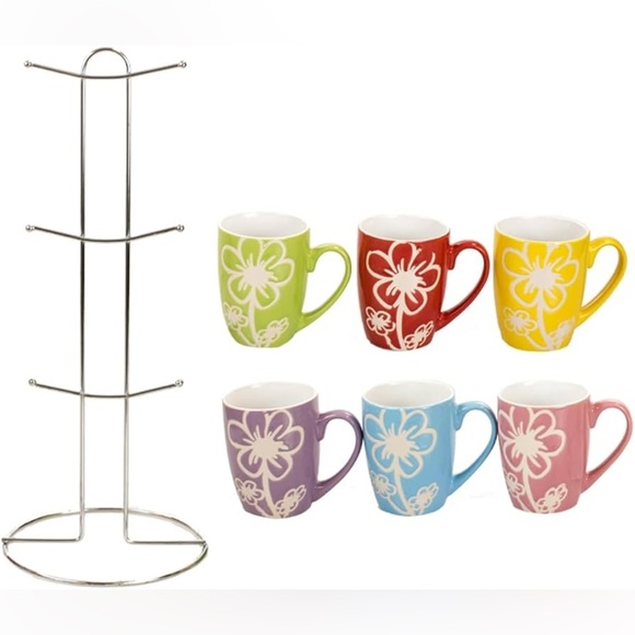 Home Basics 6 Piece Daisy Floral Ceramic 11 Ounce Mug Set - Picture 2 of 10